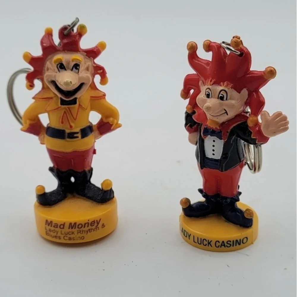 Vintage‎ Lady Luck Casino Mad Money Jester Keychains Lula MS Souvenir Set of 2